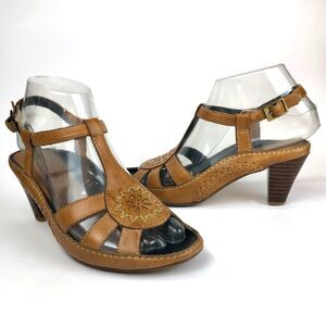 Pikolinos Leather Sandals Slingback Heels Brown Comfort EU 36